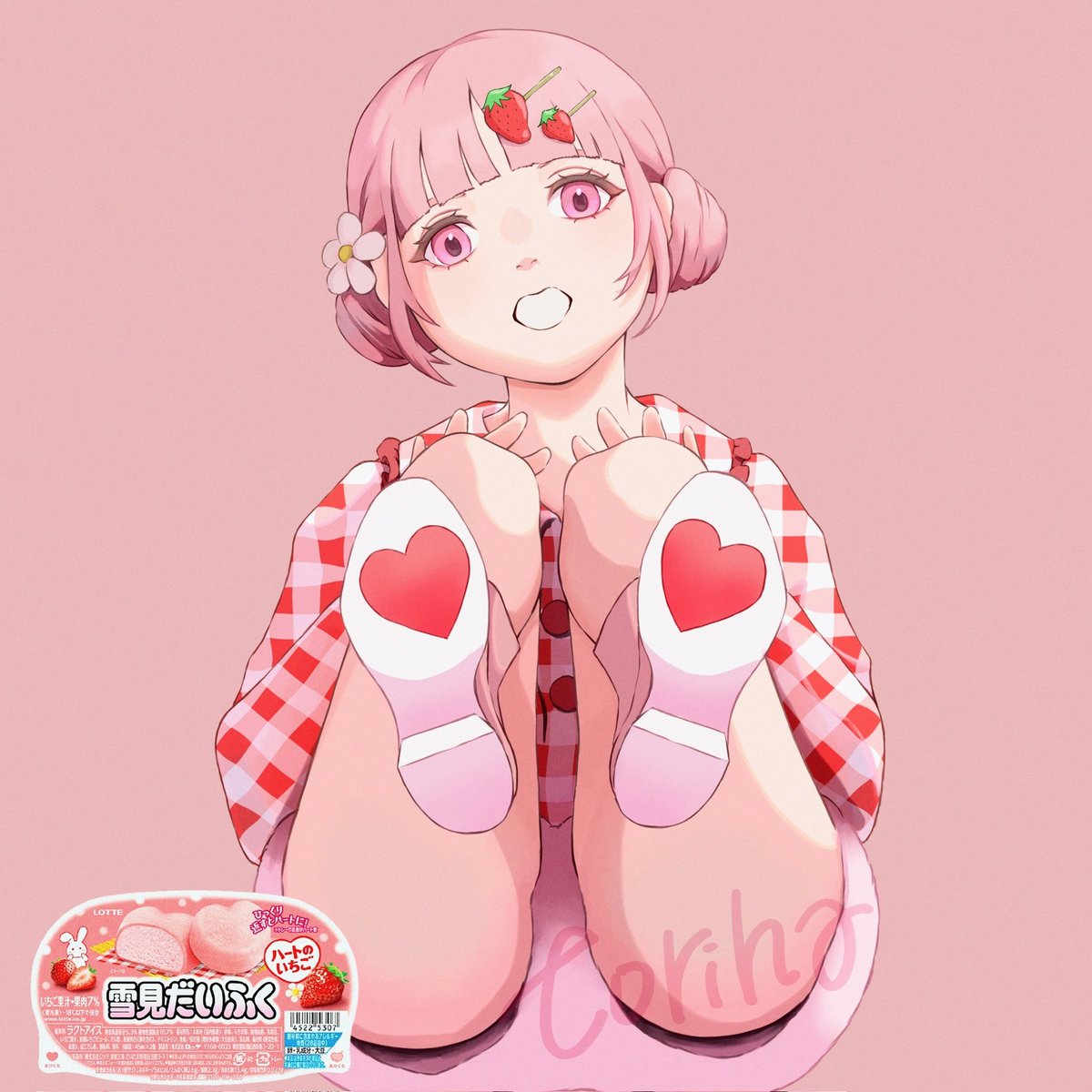 雪見だいふくハートのいちご🍓 #雪見だいふく #illustration #いちご