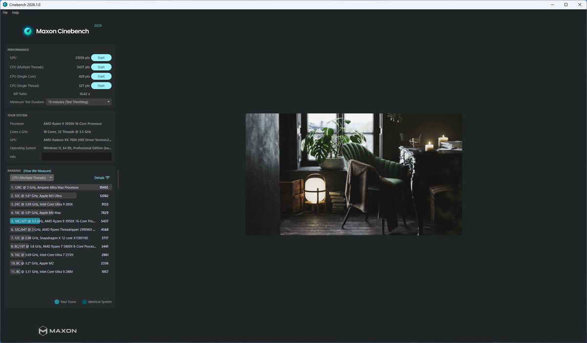 ServerB2_PC's tweet image. Ryzen 9 3950X+RX7600
RAM 64GB DDR4-3200
CINEBENCH 2026
Multi Threads 5437
Single Core 428
Single Thread 327
GPU 21058
まだ現役で行ける・・・と信じたい。