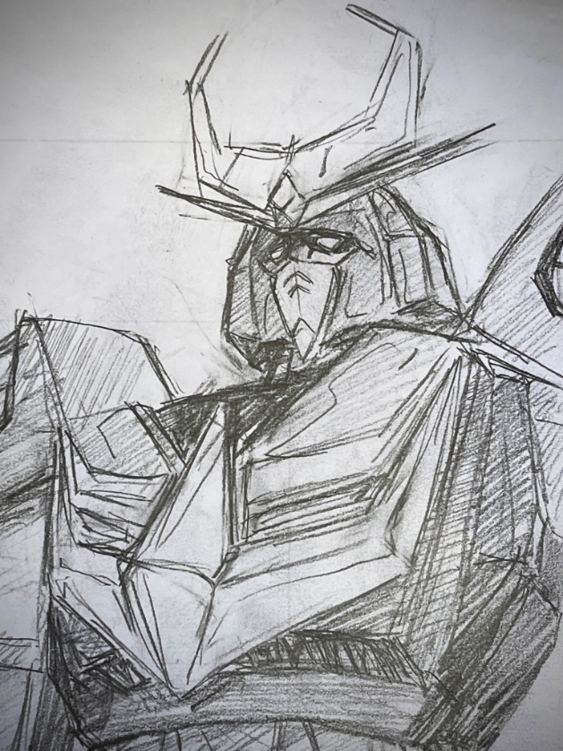 お昼の落書き〜

フィギュアの画像見て描いた
バルディオスさん

ガンダムが凄かったのは
バルディオスみたく胸に紋章みたいなのとか、
ブーメランとか羽みたいなのが付いて無かったことで兵器っぽさが後付け出来たことかも? 