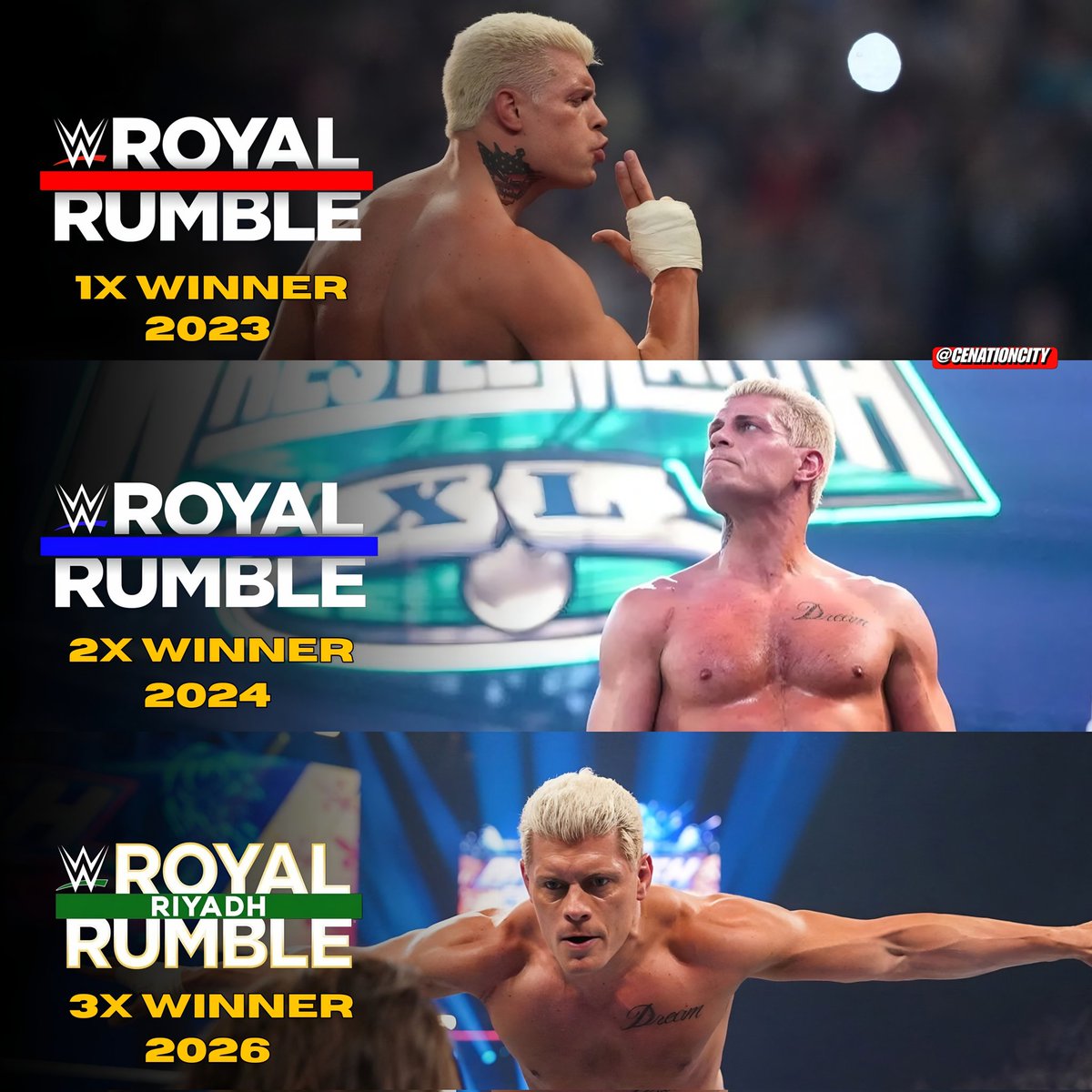 CenationCity's tweet photo. Triple H can pull the funniest shit 💀💀

Cody Rhodes 3x Royal Rumble Winner https://t.co/WlE3z347z7