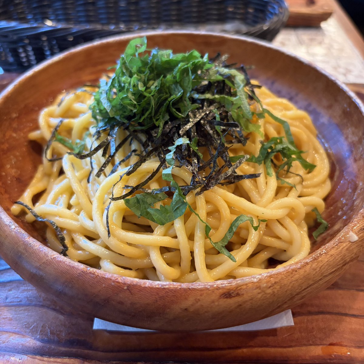 tomorimo's tweet image. 今日のランチはウニクリームパスタ。
麺がもちもちで美味しい。
#パンコントマテ
＃ひばりヶ丘