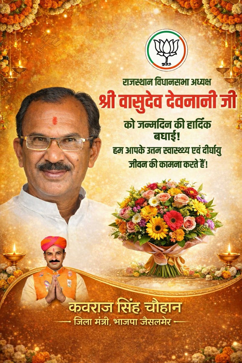 राजस्थान विधानसभा अध्यक्ष श्री वासुदेव देवनानी को जन्मदिवस की हार्दिक बधाई एवं शुभकामनाएं।

मैं आपके उत्तम स्वास्थ्य एवं दीर्घायु जीवन की कामना करता हूँ