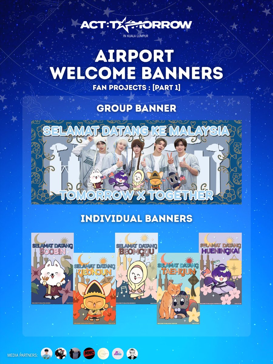 ForTXT_MY's tweet image. #SongOfMYStars ᯓ★ [PART 1] 

#JemputDatangTXT
AIRPORT WELCOME BANNERS ⋆✴︎˚｡⋆

“Dari jauh berlabuh mesra, 
Selamat datang TXT ke Malaysia.”

Welcome TXT to Malaysia with our airport banners— 1️⃣ OT5 &amp;amp; 5️⃣ individual banners!

📍 KLIA Terminal 1 ‘Anjung Tinjau’
🗓️ TBA 
⏰ TBA