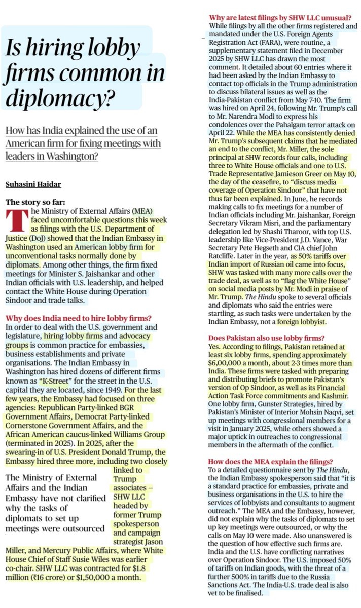 imRavikantYadav's tweet image. Is Hiring lobby firms common in diplomacy?

:An informative article by Suhasini Haidar Mam
@suhasinih

#LobbyFirms #DIPLOMATS 
#India #USA #MEA #DoJ
#Pakistan 
#hiring #ForeignLobbyists #AdvocacyGroups #KStreet 
#OperationSindoor #TrumpTariff 
#Diplomacy

#UPSC 

Source:TH