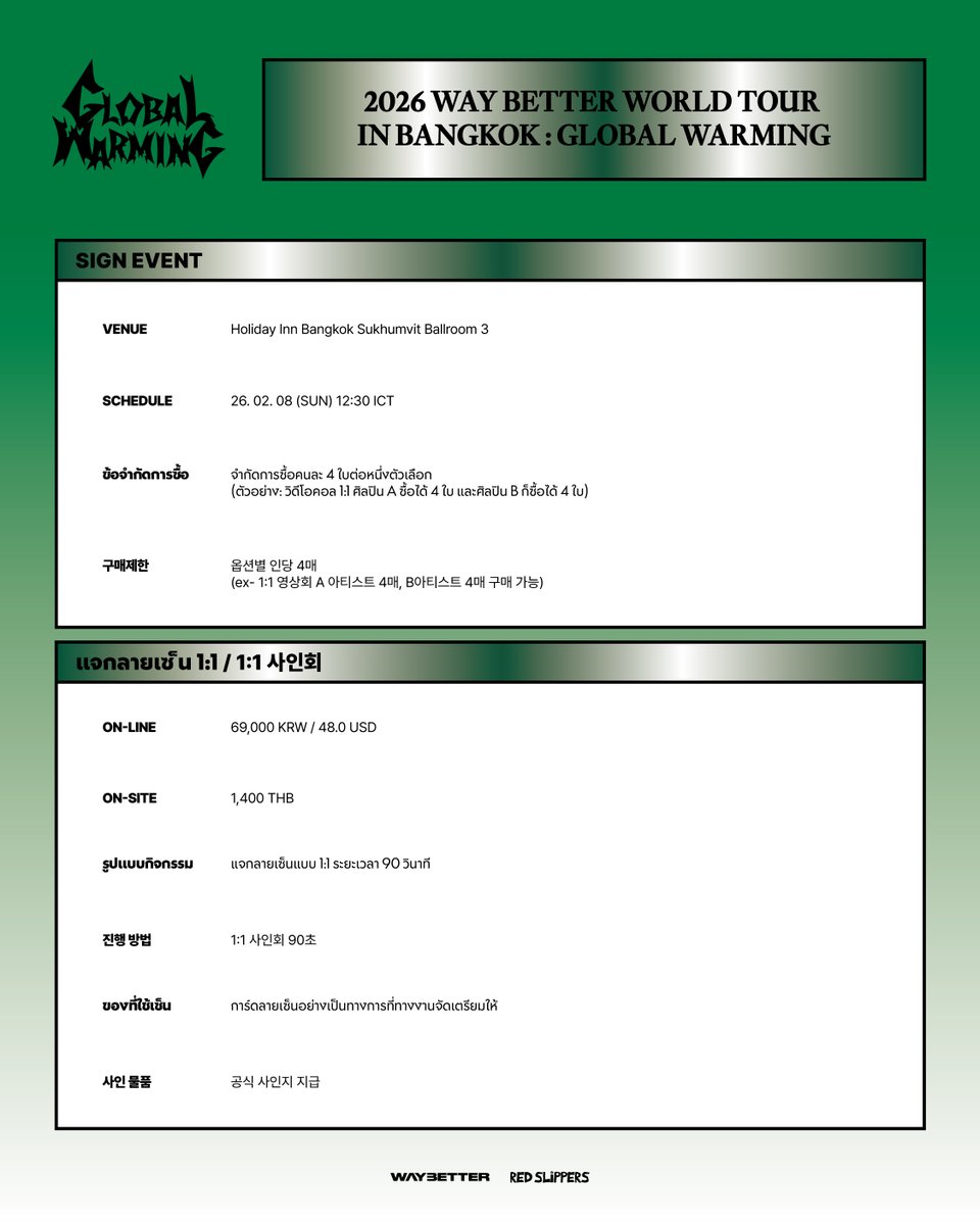📢]#WAYBETTER #웨이베러 𝟮𝟬𝟮𝟲 𝗪𝗔𝗬 𝗕𝗘𝗧𝗧𝗘𝗥 𝗪𝗢𝗥𝗟𝗗 𝗧𝗢𝗨𝗥 𝗶𝗻  𝗕𝗔𝗡𝗚𝗞𝗢𝗞 : 𝗚𝗹𝗼𝗯𝗮𝗹 𝗪𝗮𝗿𝗺𝗶𝗻𝗴 ⚠️PHOTO & SIGN EVENT ⚠️ 🛍  BANGKOK FAN BENEFIT EVENT 🗓 2026.02.08(SUN) 11:00 ICT 📍 Holiday Inn  Bangkok Sukhumvit 🎫
