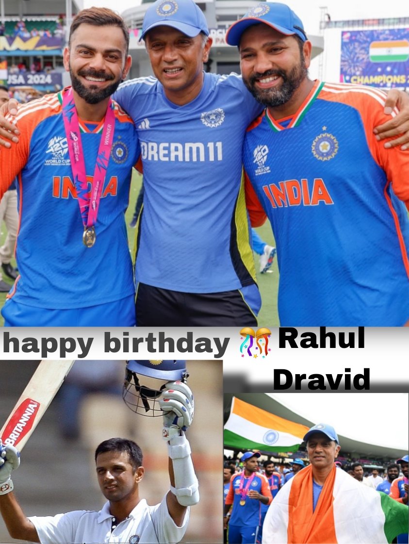 Happy birthday RAHUL DRAVID ❤️ 🎊

❤️‍🔥❤️‍🔥THE WALL❤️‍🔥❤️‍🔥
❤️‍🔥Mr Dependable❤️‍🔥

🎭    13K+  runs in Test
🎭     10K+  runs in ODI
🎭     48 centuries 💯

🎭     T20I WC winner as a Coach

#RahulDravid #T20Cricket #T20WorldCup #TestCricket #ODIs #INDvsNZ