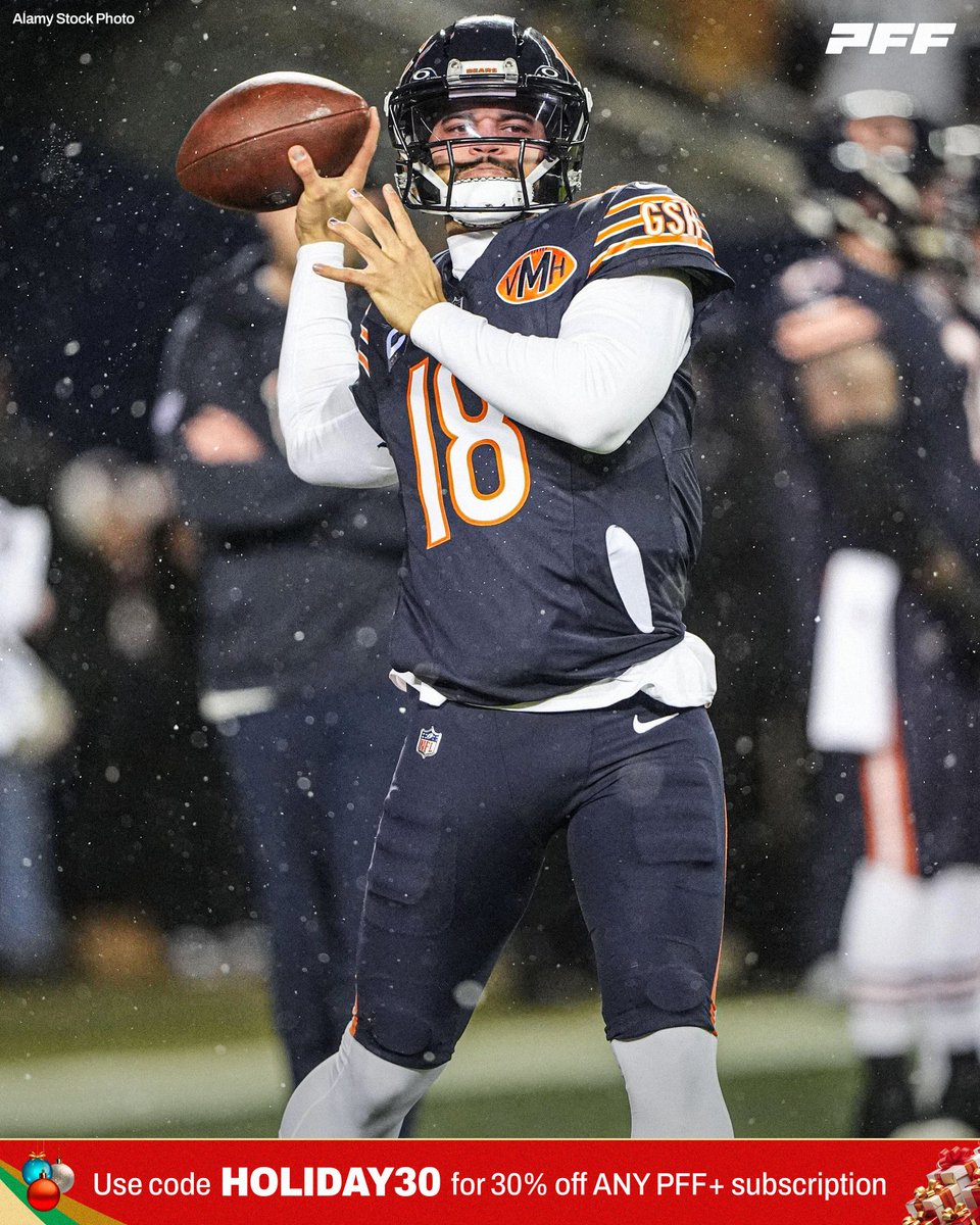 PFF's tweet image. Caleb Williams in the 4Q of his playoff debut:

🧊 195 total yards
🧊 2 TD passes
🧊 0 INTs
🧊 110.0 passer rating

Iceman.