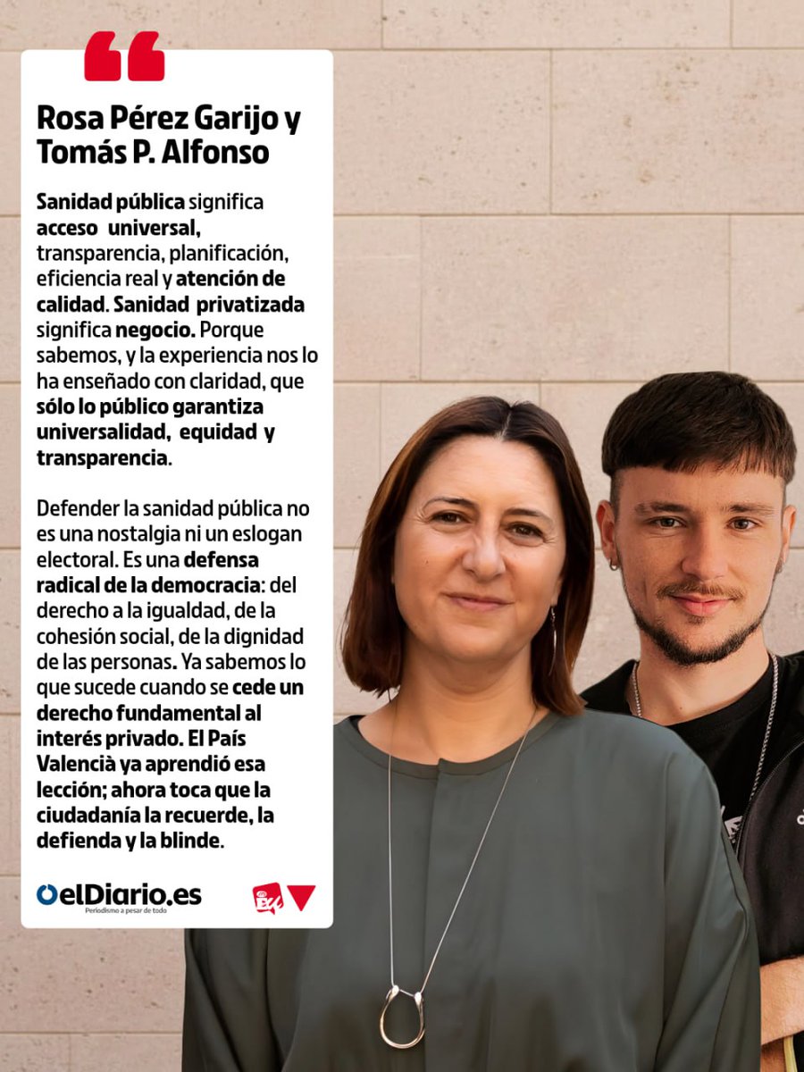 Privatitzen per a fer caixa amb la nostra salut, educació i cures. Negoci per a uns pocs, cues i pitjors serveis per a la majoria

N'hi ha prou de saqueig. Al País Valencià, sanitat pública universal

Escrivim en defensa de la sanitat pública a <a href="/eldiariocv/">elDiariocv.es</a>
eldiario.es/internacional/…