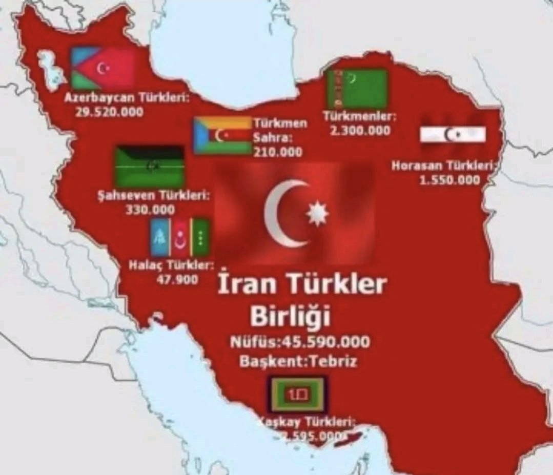 gokturk1881kurt's tweet photo. 🇦🇿🇹🇷İran coğrafyası 1000 yıllık Türk Yurdudur... 

🔴 Gaznelıler 231 yıl
🔴Selçuklular 165 yıl
🔴Harzemliler 221 yıl
🔴İlhanlılar 90 yıl
🔴Timurlular 136 yıl
🔴Celayerliler 97 yıl
🔴Çobanlılar 22 yıl
🔴Ak Koyunlular 130 yıl
🔴Kara Koyunlular 91 yıl
🔴Sefeviler 231 yıl
🔴Afşarlar 60 yıl
🔴Kaçarlar 140 yıl

İran'da birinci nüfus yoğunluğu olarak Türkler, ikinci Farslardır.
#tümtürkler