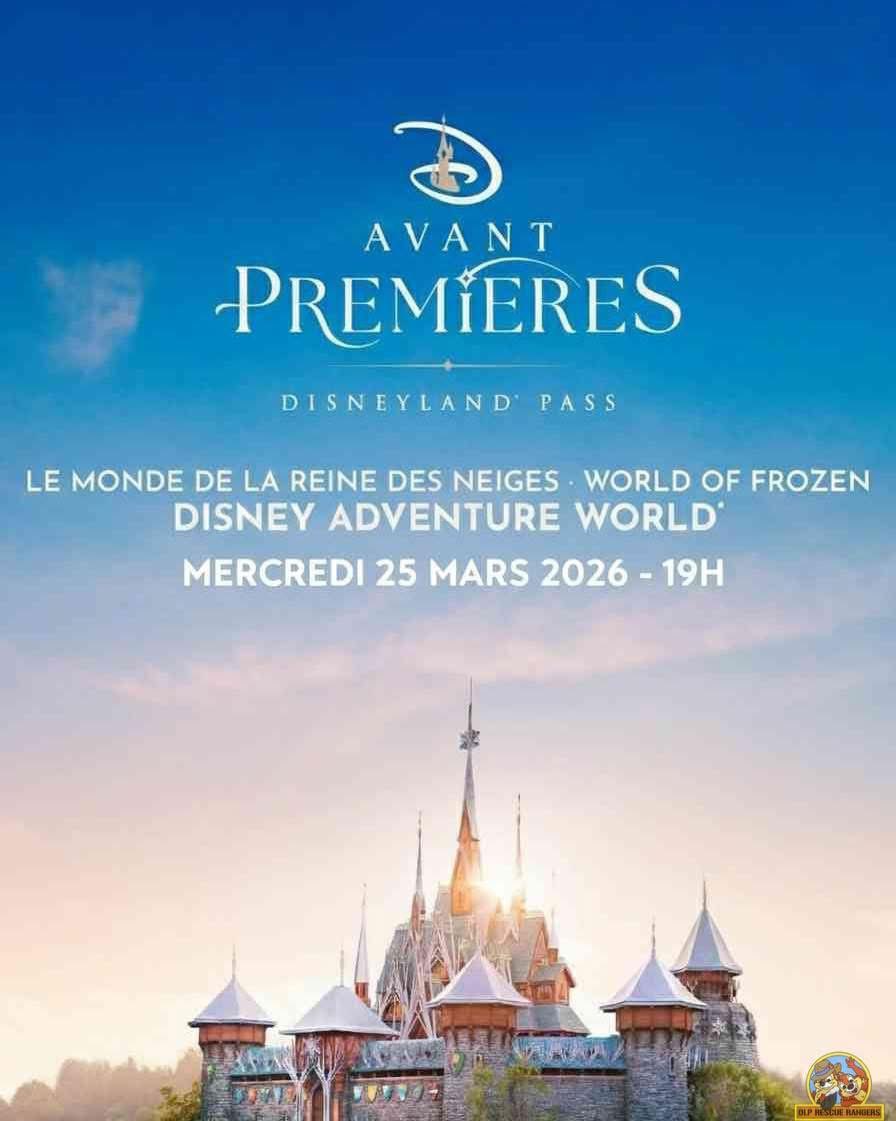 DLPRescueRanger's tweet photo. ❄️ L'avant-première de World of Frozen pour les Disneyland Pass aura lieu le mercredi 25 mars 2026 à partir de 19h.
Il s'agira d'une soirée spéciale au cours de laquelle les membres Disneyland Pass pourront accéder en primeur à l'extension de Disney Adventure World. https://t.co/BLyPo4I1eU