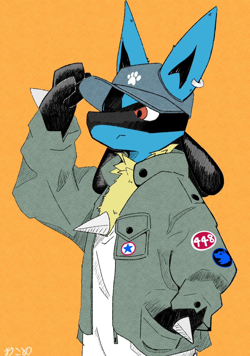 0kome_tabeyo's tweet image. ルカリオ×ストリート衣装🐶
#ポケモンイラスト