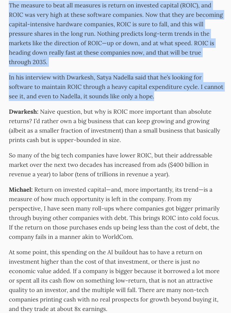 Essential reading. Burry thinks in a unique way; his thought process and structuring of ideas are distinct.

"Palantir $PLTR CEO is marketing as hard as he can to keep this going, but it will slip. There are virtually no earnings after stock-based compensation."

$NVDA $QQQ
