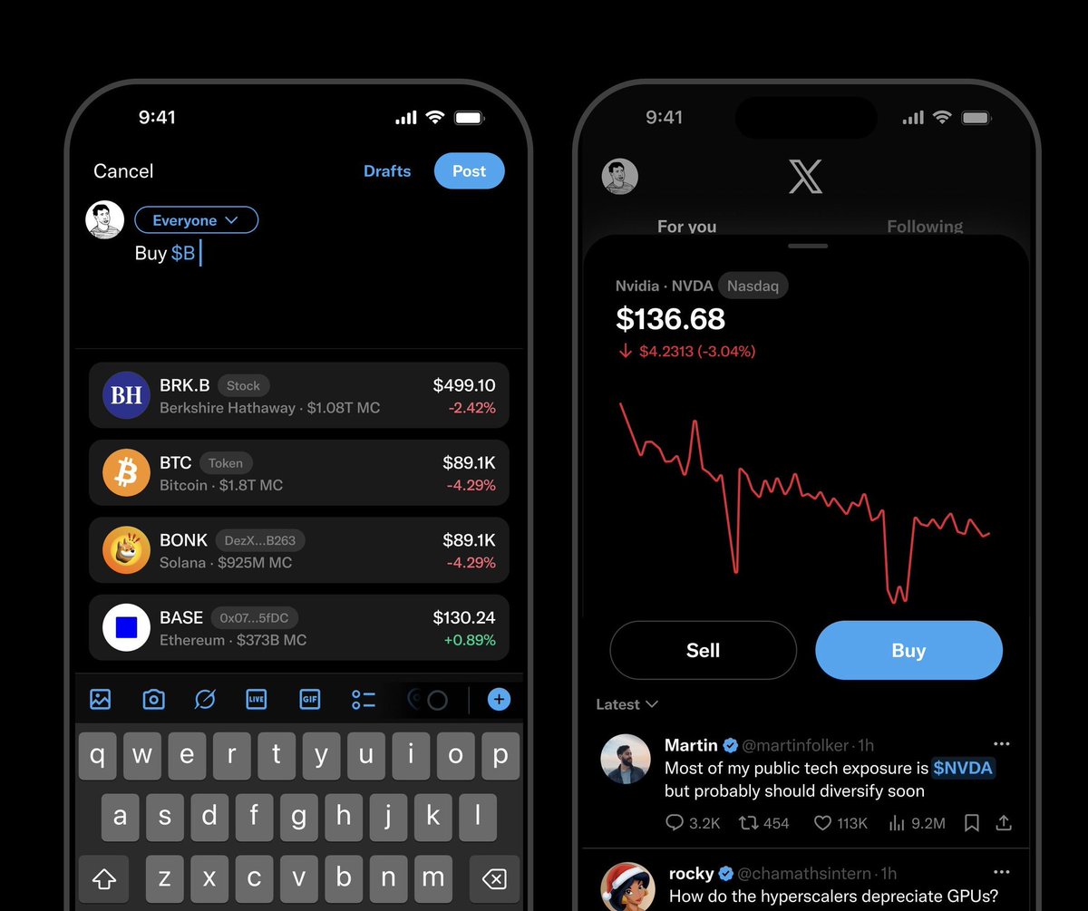 X to launch built-in price tracking tool for crypto tokens & stocks  directly from the timeline. Very very cool @nikitabier & @elonmusk