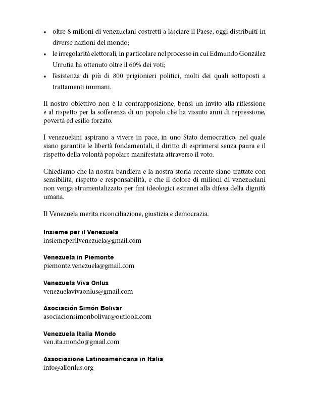 🇻🇪 La nostra bandiera non è propaganda. È memoria, dolore e speranza.
Dietro quei colori ci sono vite spezzate, famiglie divise e un popolo in esilio.
Chiediamo rispetto, verità e umanità.
Il Venezuela merita pace, giustizia e democrazia
#Venezuela #DirittiUmani #comunicatostampa