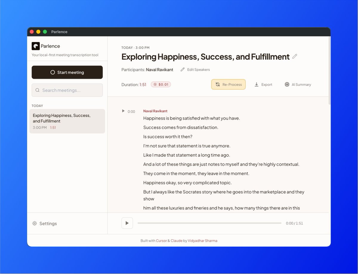 Took it all the way and turned this into a legit Mac app. 

Will share the repo soon, you should be able to download the dmg and simply set it up locally on your system.