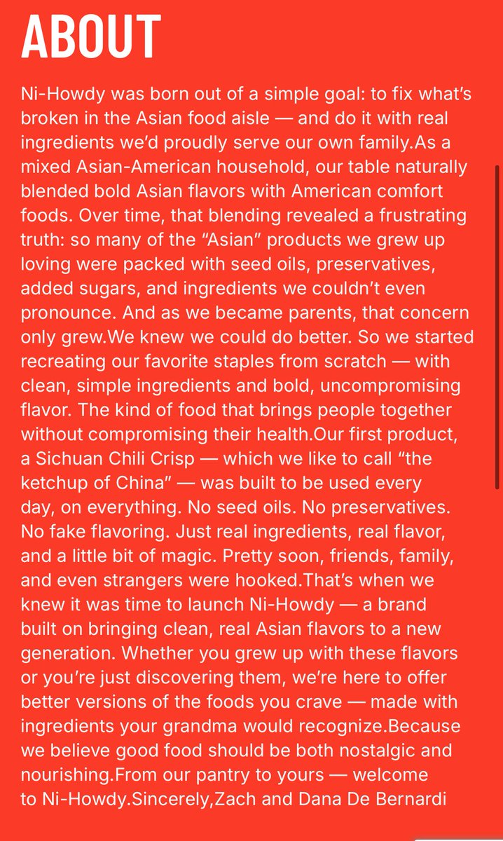 Zachdebo's tweet image. My wife and I started a seed oil free, clean label Asian food business called Ni-Howdy. 

Think of us like the Asian version of Siete. 

We’re a startup, now in seven stores with some big ones pending. 

If you see this, please like and re-post. Your support means everything.