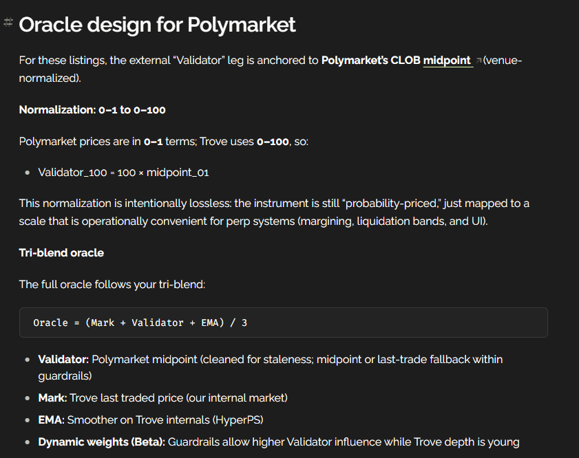 many people ask about our partnership with <a href="/Polymarket/">Polymarket</a> 

prediction markets fail when oracles only matter at settlement.

trove oracles operate across the entire lifecycle of the market: pre-event price discovery, mid-cycle narrative volatility, volatility compression as