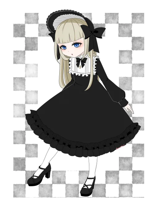 ゴスロリってなんだろうって考えながら描いた。 これだとまだ黒ロリ要素のがでかい気がする。難しいなぁ