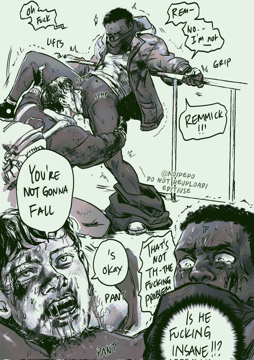 (⚠️: blood, period cunnilingus, noncon-dubcon? post-apocalypse/zombie AU) #sammick #remsam

Slobbering and pushing Sammie to the edge, literally. That Remmick's face took me *so* long to draw and idk if i 100% like it or not 🫠
