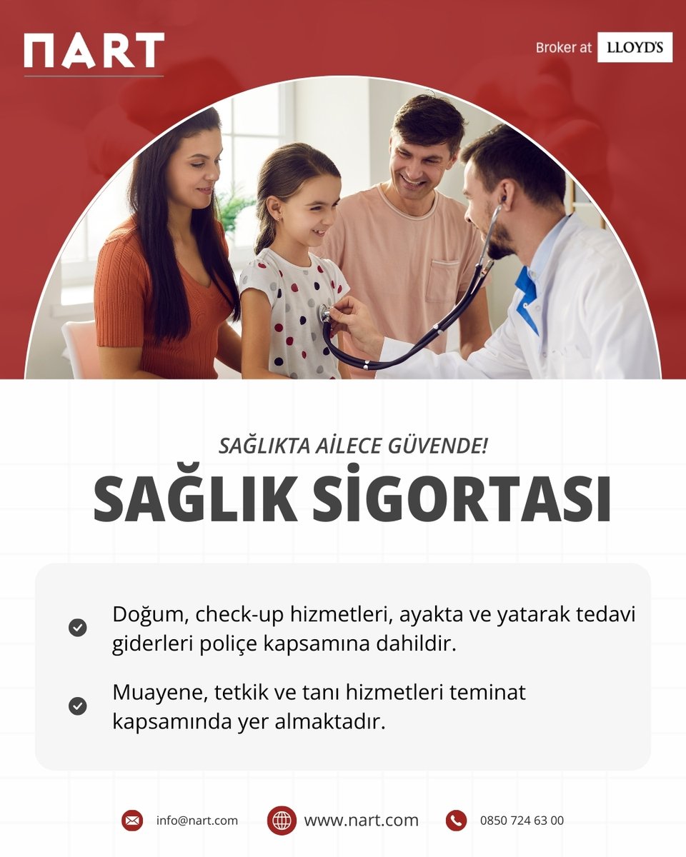 NARTSigorta's tweet image. NART olarak, ihtiyaçlarınıza uygun sağlık sigortası çözümleriyle her adımda yanınızda olmayı önemsiyoruz.

Detaylı bilgi ve size özel sağlık sigortası seçenekleri için: nart.com/ozel-saglik-si…
NART Çözüme Hazır.

#nart #nartsigorta #sağlıksigortası #tss #öss