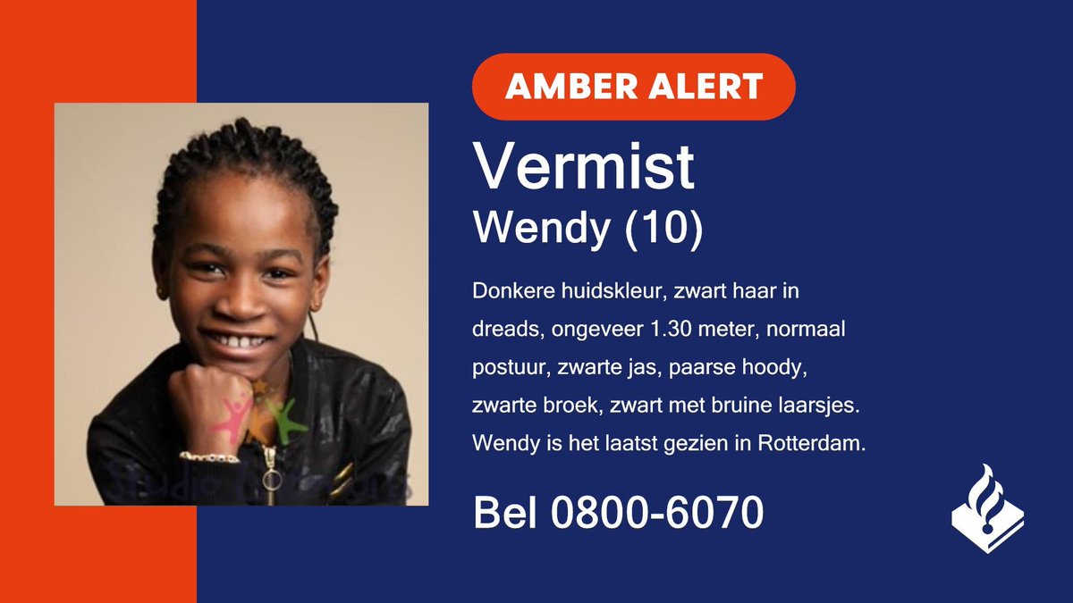 Amber Alert: Politie zoekt 10-jarige Wendy uit Rotterdam