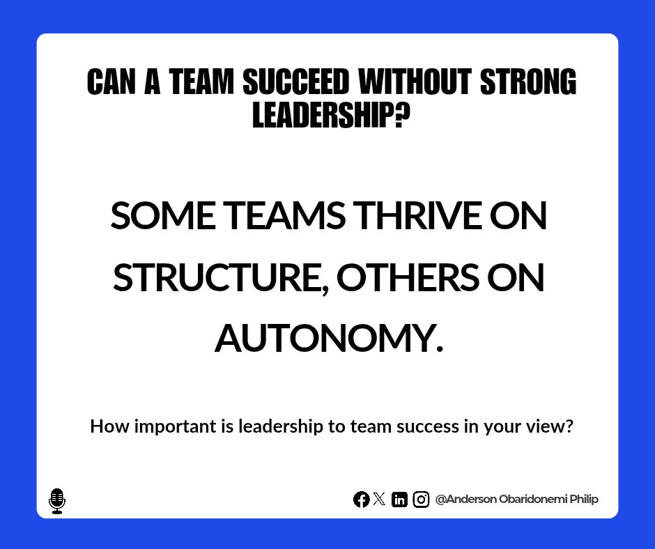Andyphilgrafix's tweet photo. How important is leadership to team success in your view? 🎙️💡🎯
Follow for more.
#leadership https://t.co/J30Xxjmret