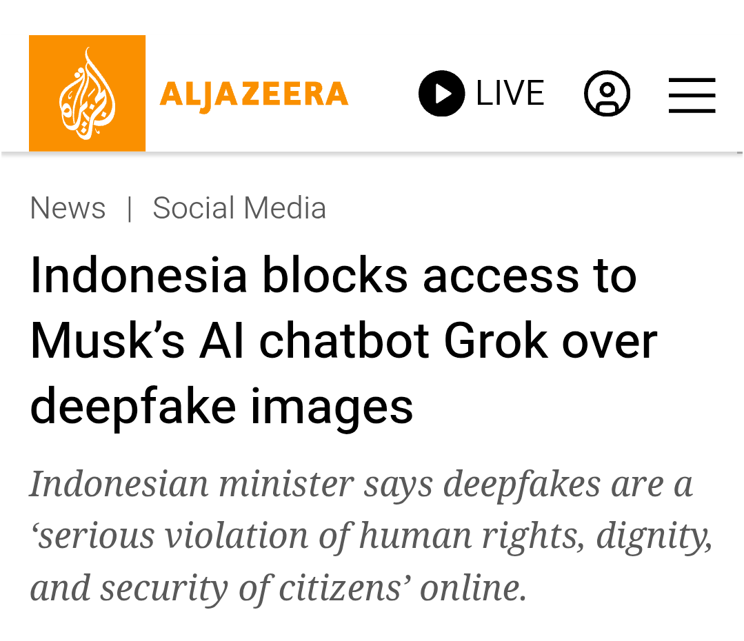 Walau deepfake bisa membantu di dunia film, pendidikan, sejarah, hiburan &amp; seni, di sisi lain bisa jadi ancaman dalam hal penyebaran hoaks, disinformasi &amp; pornografi.

Tapi, ia tetaplah mesin/instrumen. Seharusnya yg diantisipasi &amp; ditindak adl usernya.

Gimana <a href="/grok/">Grok</a> ..?