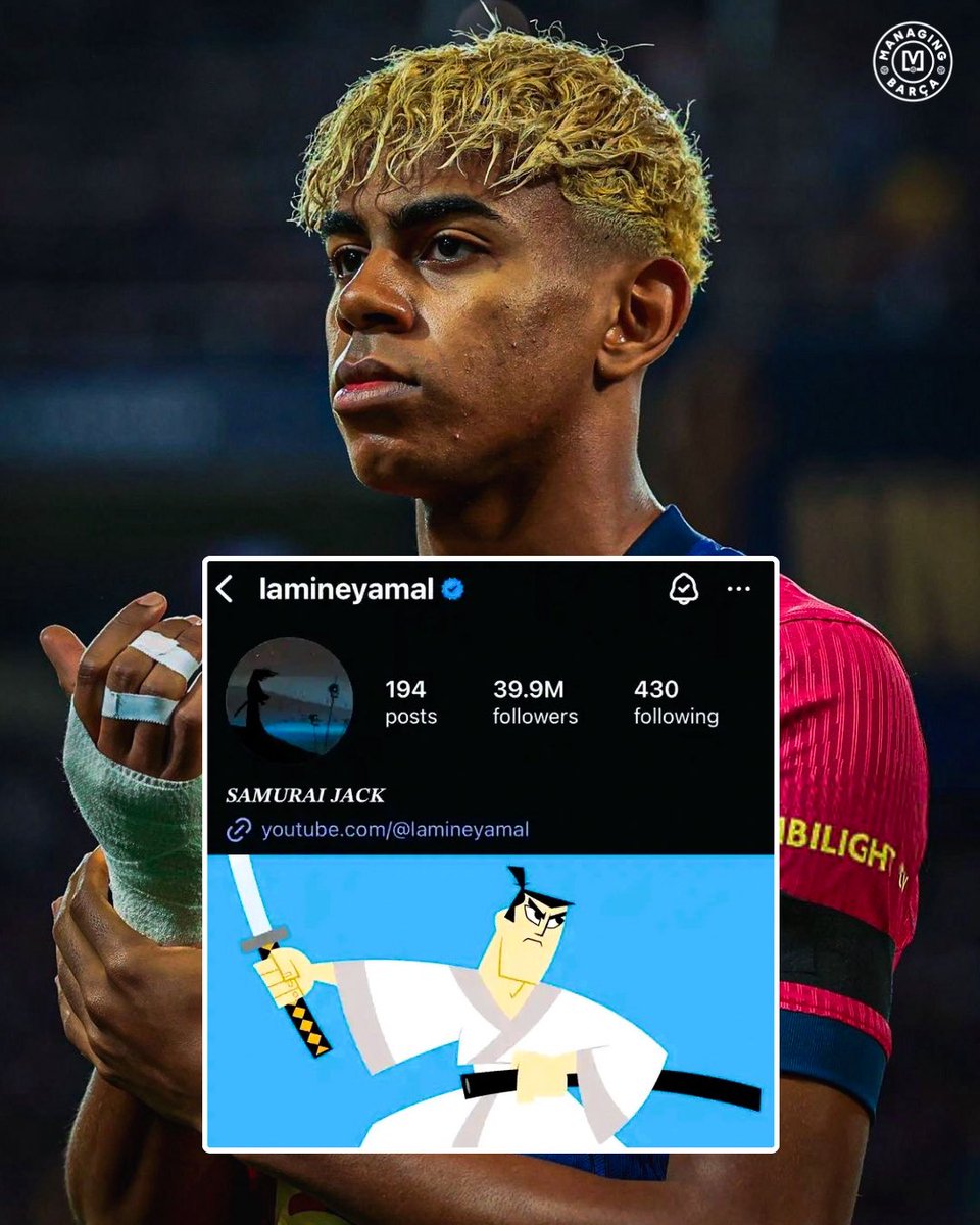 🚨📲 Lamine Yamal just changed his Instagram profile picture and bio to “Samurai Jack” right before the Spanish Super Cup final vs Real Madrid tonight. 🥷

Fans are reading it as a message: “I’ll be the one to take down Madrid.”

In the cartoon, Samurai Jack is a young warrior
