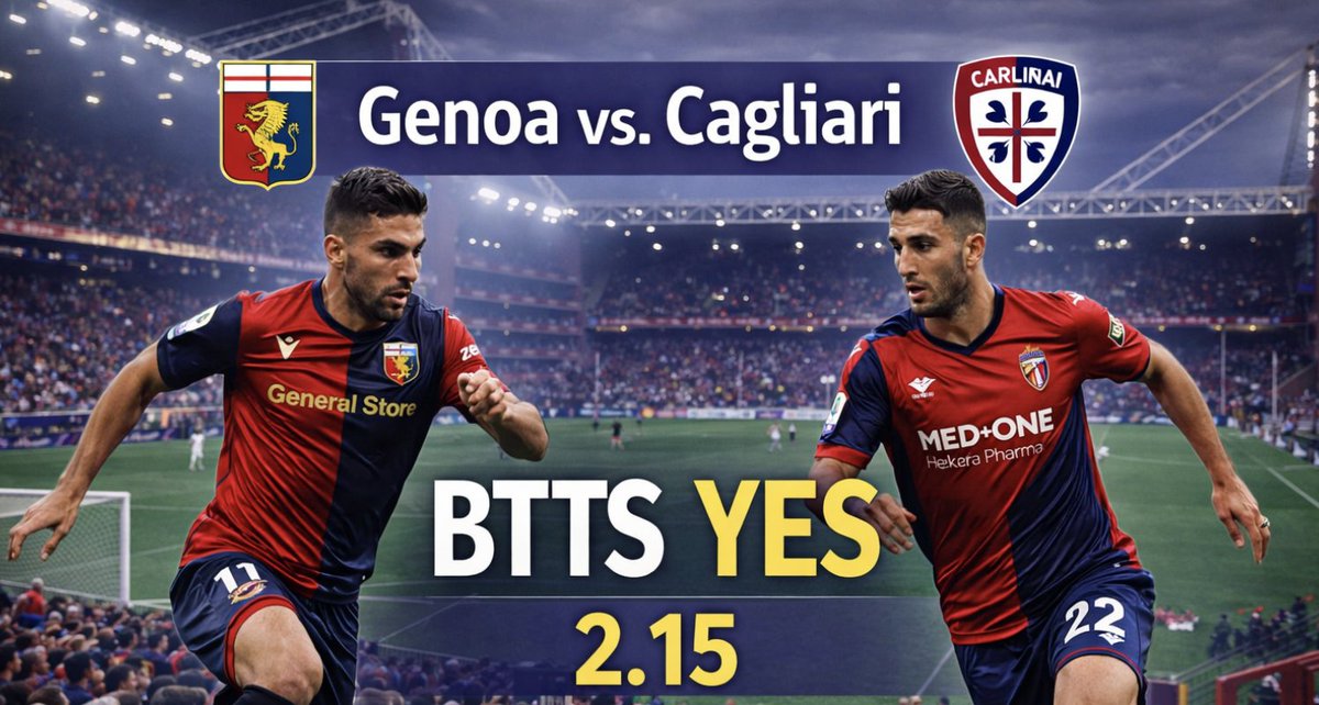 tophersbets's tweet image. BET OF THE DAY 12.01.26 | SERIE A

18:30 Genoa vs Cagliari
-&amp;gt; BTTS – YES

Market Odds: 2.15
Our Odds: 1.82
Stake: 1 Unit

Why We Picked It (VALUE SPOT):
1️⃣ Clear odds discrepancy
Our fair price: 1.82
Market price: 2.15
→ Massive value gap the market hasn’t corrected yet.
2️⃣…