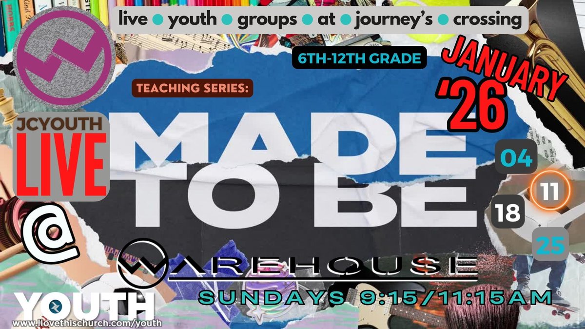journeysym's tweet photo. #JCYOUTH - Week of 01.11.26-01.17.26 - Week 2 of 2026 (and of our new series, "Made to Be"). JCYOUTH:LIVE this morning! 9:15 &amp; 11:15am! #JCYOUTH🎉🎉 - https://t.co/pa7dDNLnzP https://t.co/G1IUq4a6di