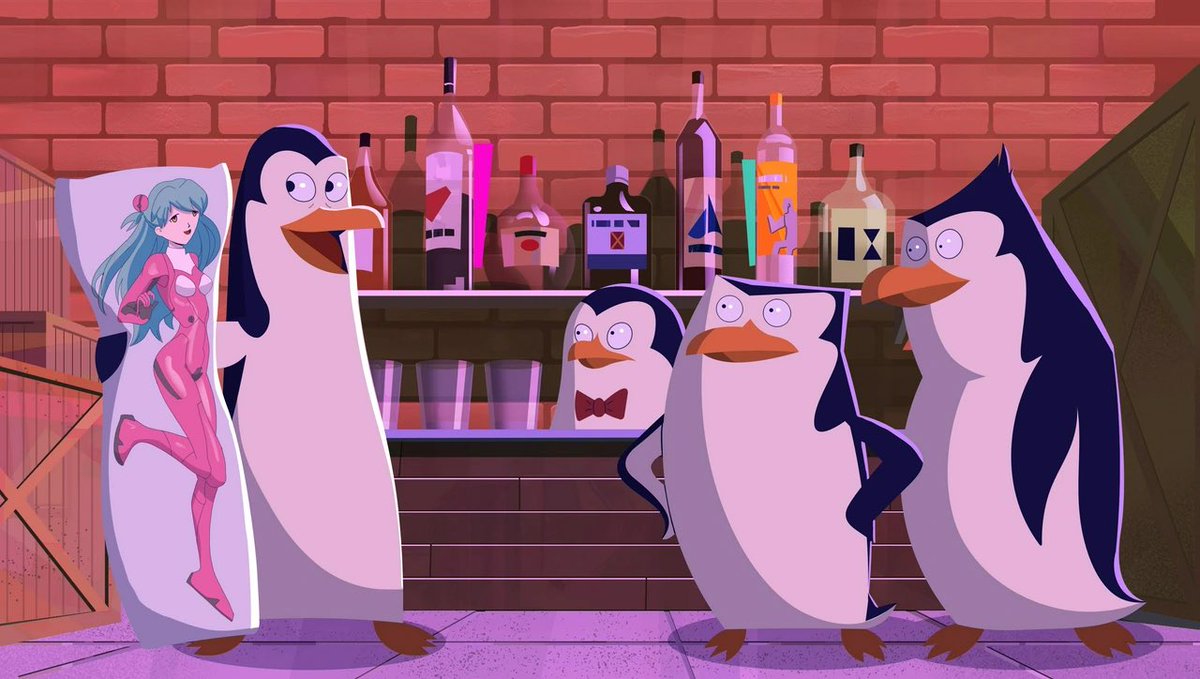 APPictures9's tweet image. The weirdest concept art piece for this pitch by far is Kowalski having an anime body pillow