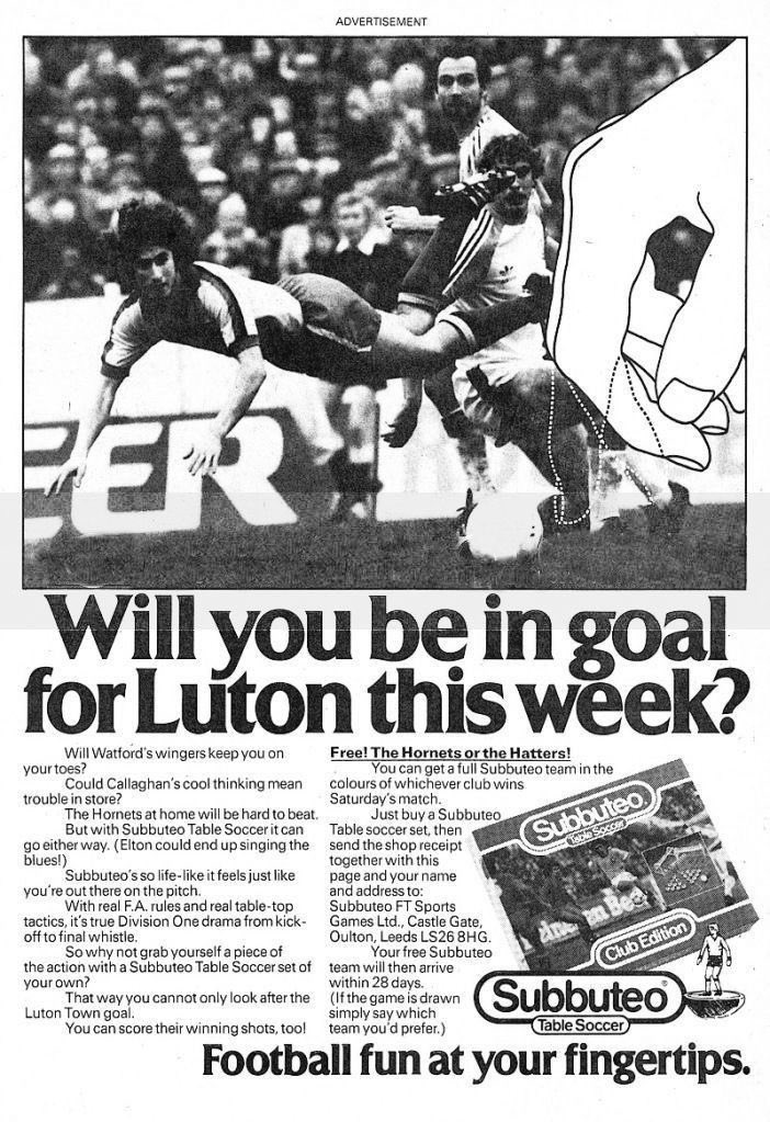Classics Subbuteo advert from the 80s.

Playing on the rivalry between <a href="/WatfordFC/">Watford Football Club</a> and <a href="/LutonTown/">Luton Town FC</a> before they played each other.

#watfordfc #LTFC