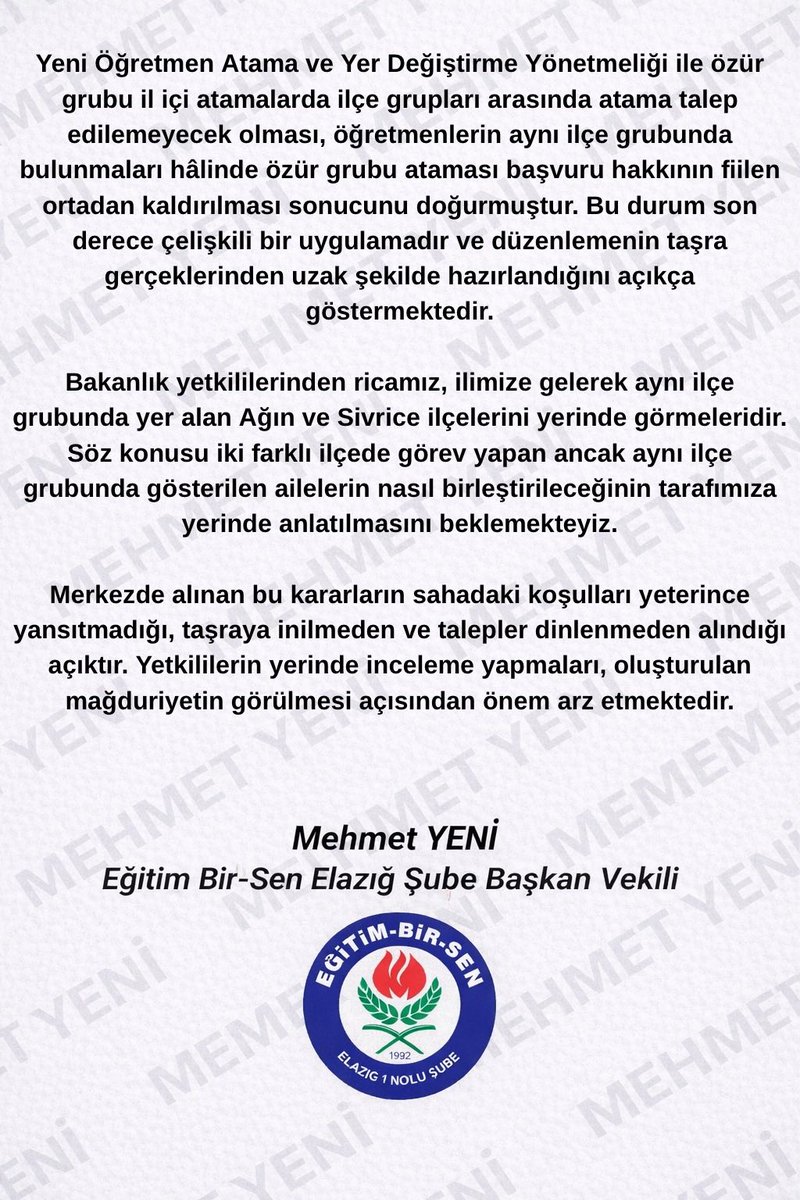Yanlış olan bu karardan bir an önce vazgeçilmelidir
<a href="/tcmeb/">Millî Eğitim Bakanlığı</a>