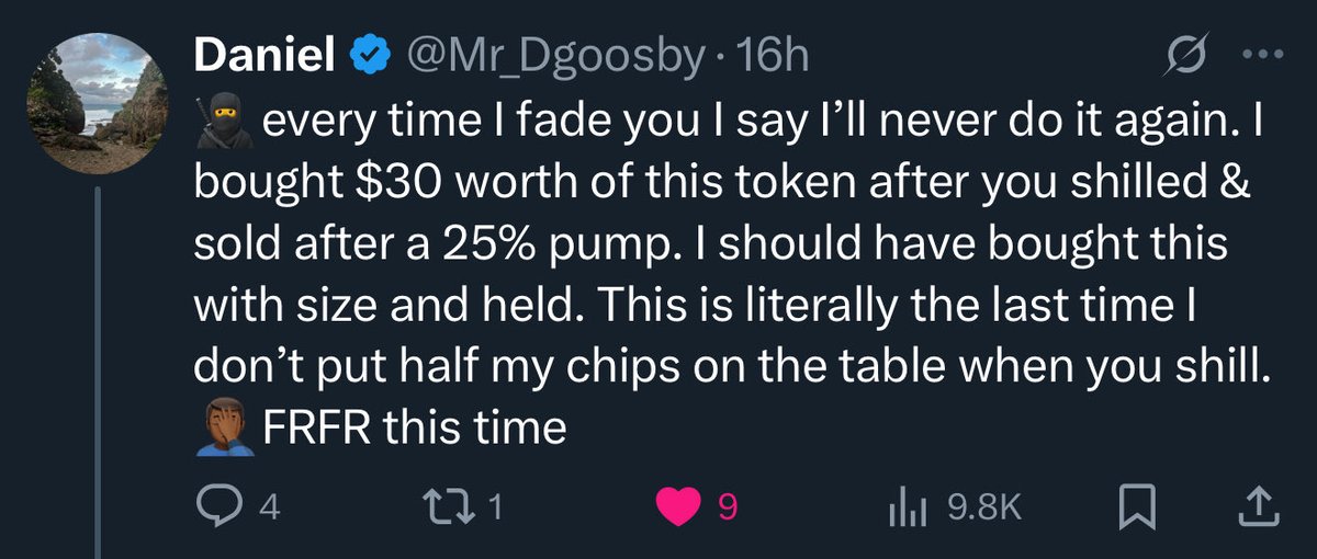 HopiumPapi's tweet photo. Supporting My Followers, Big or Small

Yesterday, one of my followers shared that he put $30 into my $testicle call but sold early for a 25% gain. A few others started mocking him in the comments because they felt the amount was small. I want to be very clear, I don’t condone that behavior. No one should be ridiculed for having less money, and I genuinely appreciate that he trusted my call enough to invest anything at all and that he was honest about selling early.

To show appreciation, I’m sending him $100, which is more than a 3x on his initial investment.
 Thank you for the support, @Mr_Dgoosby you’re appreciated. 🫶🏿