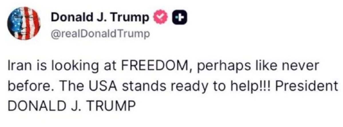 TheOtroBox's tweet image. #UPDATE

President Trump says USA is ready to help Iran — President Trump via TruthSocial