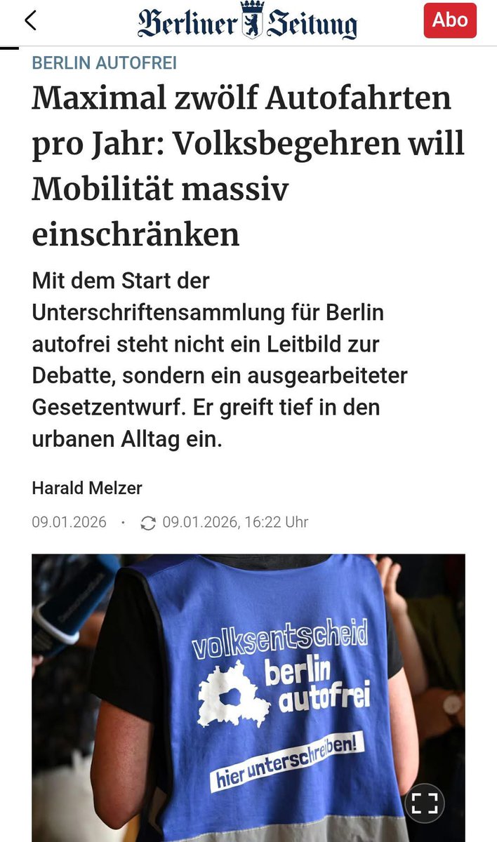 Michael Schliederer: »Also, wenn der Irrsinn irgendwo in Deutschland besonders absurde Blüten treibt, dann hat es meist irgendwas mit Städten wie Hamburg oder Berlin zu tun. 

Und so auch in diesem Fall: 
Das "Volksbegehren Berlin autofrei" hat mit seiner Unterschriftensammlung