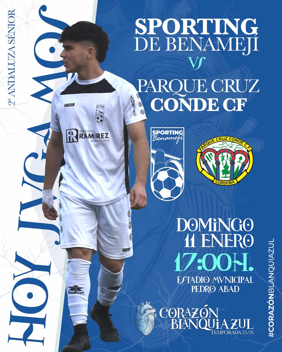 🔥 HOY JUGAMOS 🔥
Vuelve la competición y volvemos a casa.

🆚 Parque Cruz Conde
🕔 17:00h.
🏟️ Estadio Manuel Gómez Martínez

Necesitamos a nuestra gente empujando desde el primer minuto.
💙🤍 Todos juntos. En casa. A por los tres.

#HoyJugamos
#CorazónBlanquiazul
#VamosSporting