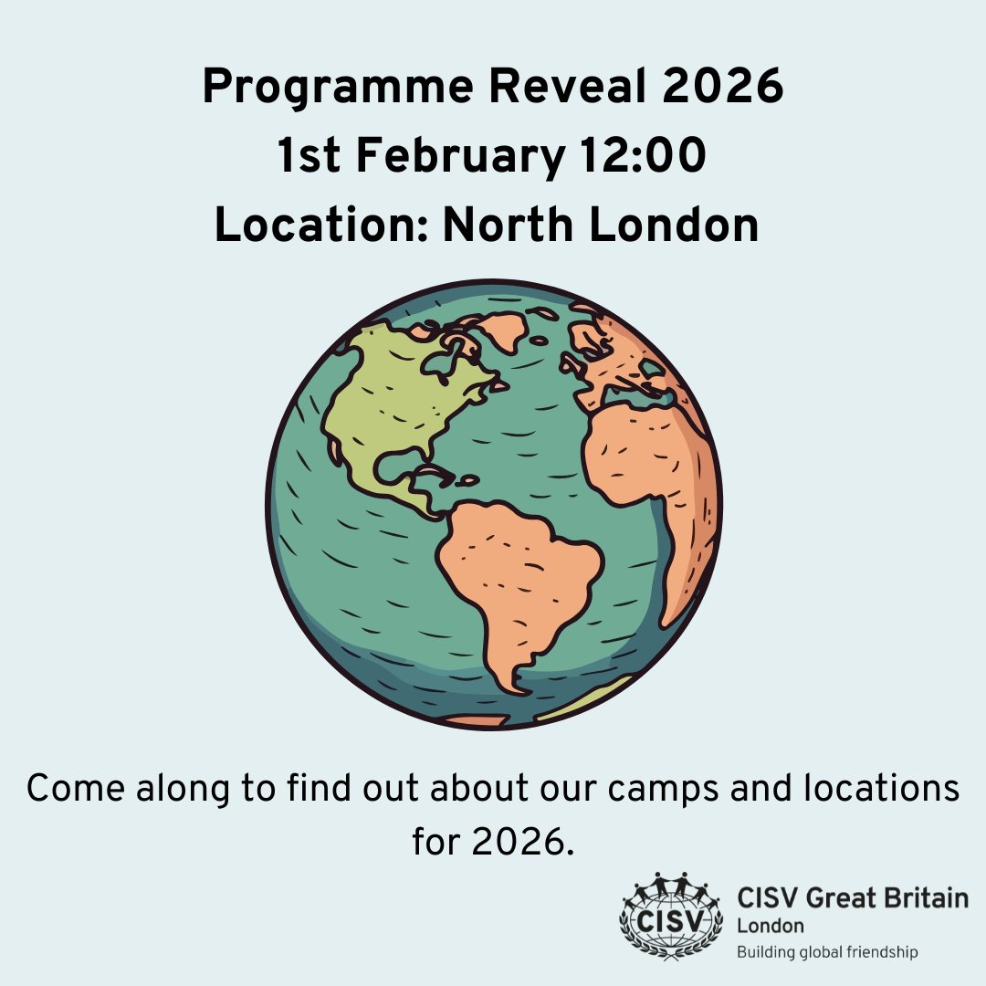Programme Information Morning 
1st Feb 12:00-12:30.
We will be discussing our programmes and revealing their locations! This is a great event to attend  if you are new to CISV. Anyone wishing to send their child on a camp this year must attend.
Sign up  forms.gle/uJ1m7sMgZJMrpv…