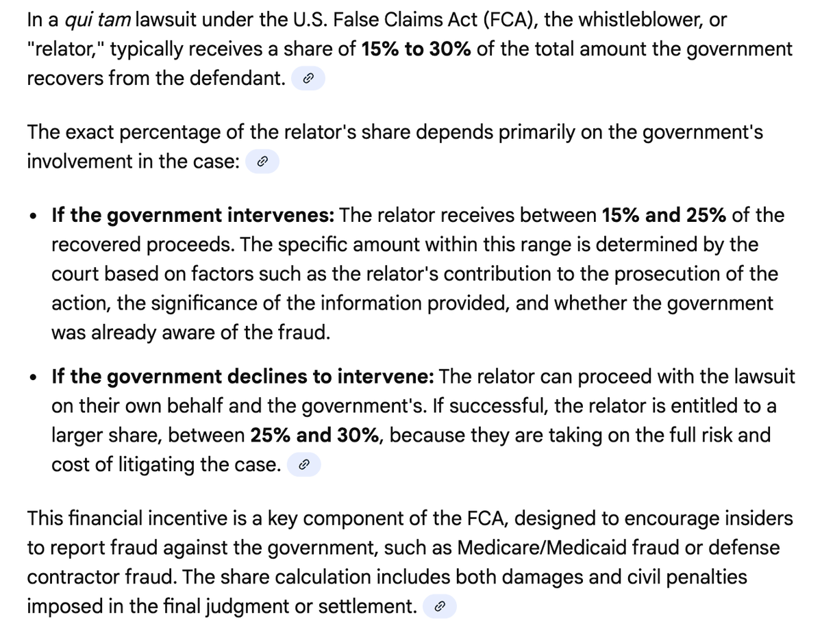 .<a href="/kevinnbass/">Kevin Bass</a> says >20% of healthcare spending (>$1T) is fraud.

<a href="/AntifraudCo/">The Antifraud Company</a> is filing qui tam (pronounced "key tam") suits against big pharma, insurers, PBMs, etc, who defraud taxpayers.

If we win, we get to keep 15-30% of the recovery to offset expenses + profit. If fraud is