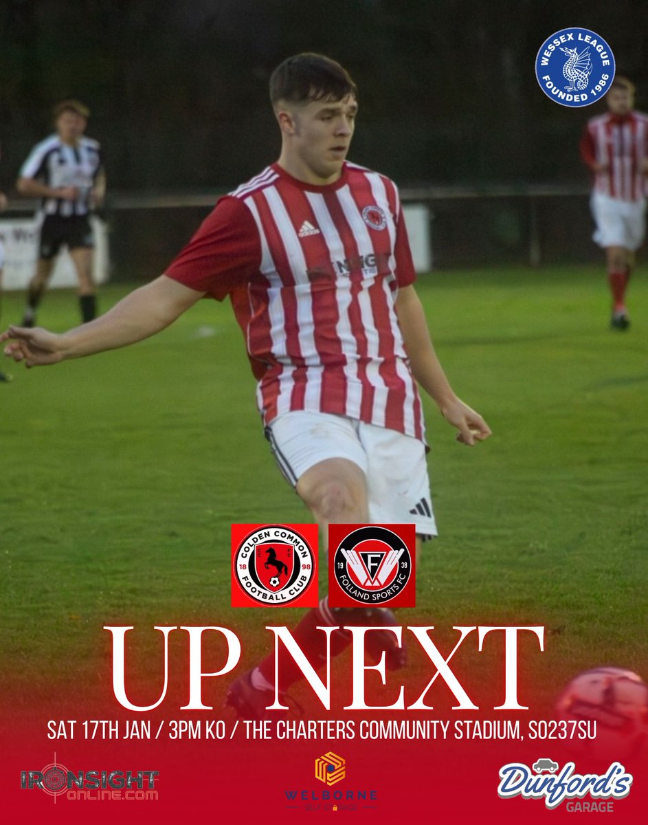 🚨 UP NEXT🚨 

🆚️ FOLLAND SPORTS
📅 Saturday 17th January 2026
🕒 3pm KO
🏆 Velocity Wessex League
💷 Adults £6 | Concessions £3 | U16s Free
📌 The Charter Community Stadium, SO23 7SU