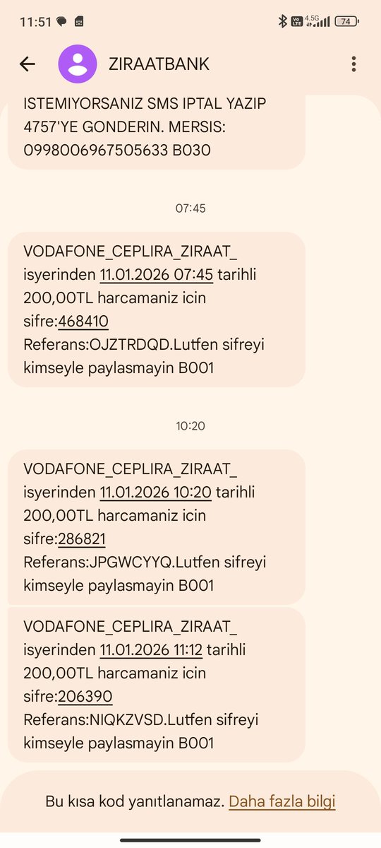Bugün 3 defa bu mesaj geldi ,bilgim dışında yapılan bu işlemler için, <a href="/VodafoneDestek/">Vodafone Destek</a> i kaç defa aramama rağmen bir türlü bağlanamadım. <a href="/TC_icisleri/">T.C. İçişleri Bakanlığı</a> #vodafone