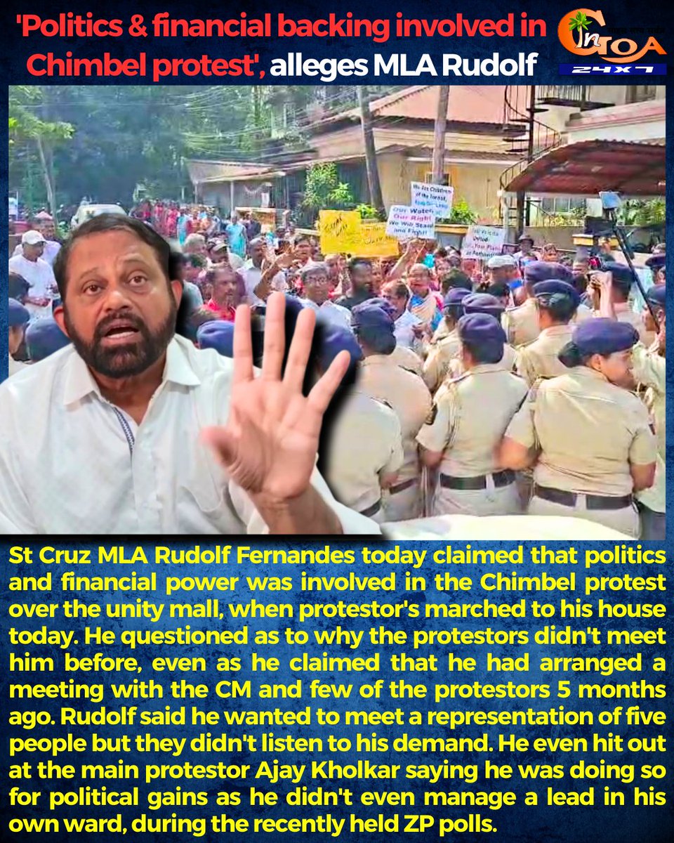InGoa24x7's tweet photo. 'Politics & financial backing involved in Chimbel protest', alleges MLA Rudolf
#Goa #GoaNews #ChimbelProtest #MLA #Alleges #Politics #Backing https://t.co/4EUuQ2lmLT