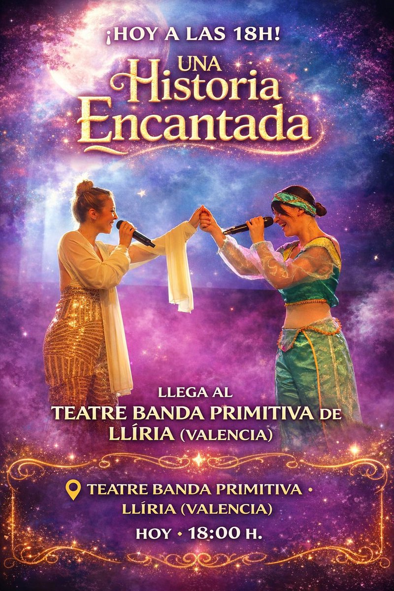 El show infantil “Una historia encantada” llega hoy al Teatre Banda Primitiva de Lliria (Valencia) a las 18h. Recordad que es necesario entrada para acceder. Podéis conseguirla en lliria.es/es/pagina/fest… ¡No os lo perdáis! ¡ <a href="/giselaoficial/">Gisela</a> os espera! #Gisela #singer #actress