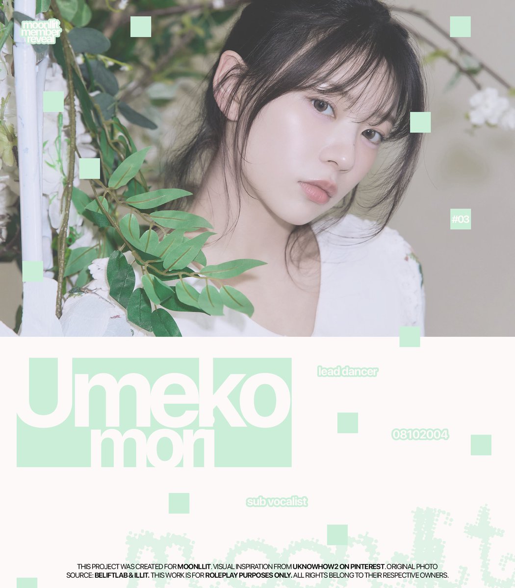 MOONLLITGIRLS's tweet image. ️️ ️️
THE MINT MOON;
𝐔𝐌𝐄𝐊𝐎 𝐌𝐎𝐑𝐈

#MOONLLIT_REVEAL
#UME 
 ️️