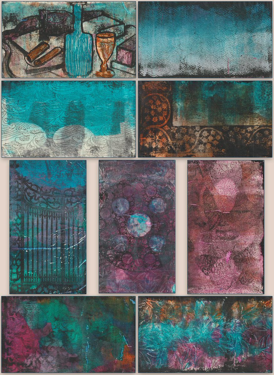 Heldinne's tweet image. gister kleine #gelliprints gemaakt (9 x 15 cm) met #imagetransfer en stempel