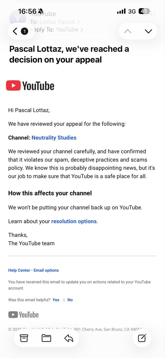 <a href="/TeamYouTube/">TeamYouTube</a> I really need your help. Your automated SPAM filter process DELETED my channel. The appeal to my deletion just got rejected. Your system still claims I‘m doing spam. But I‘m a legitimate politics podcaster. Please help! I am not engaging in some or deceptive