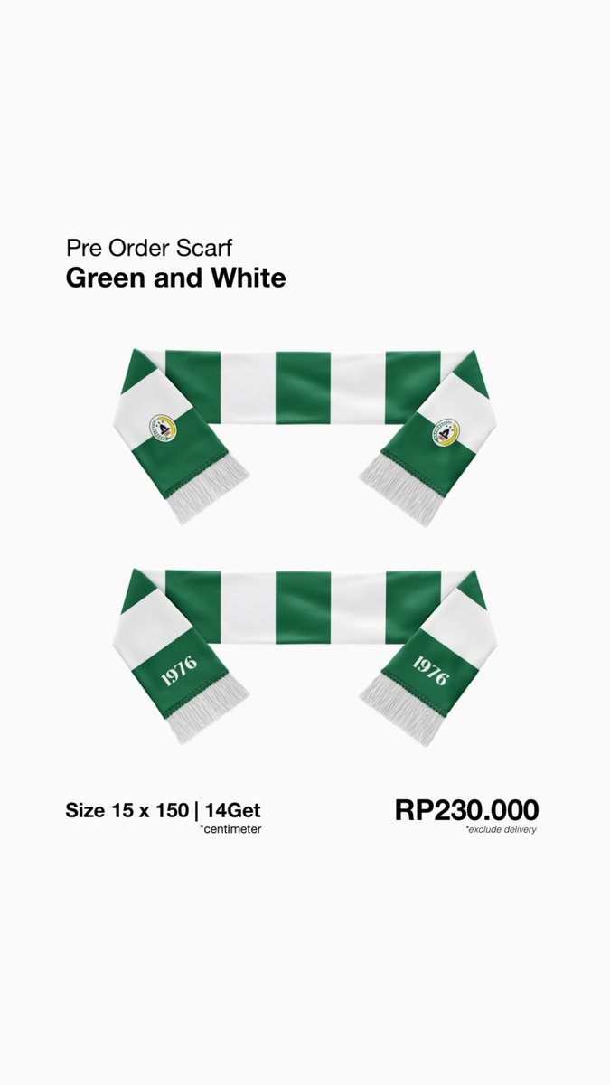 Pre Order Scraf 

Green and White 🟩⬜️
Size 15 x 150 | 14Get *Centimeter
Rp 230.000 Exclude Delivery 

Contact  : 085700745714