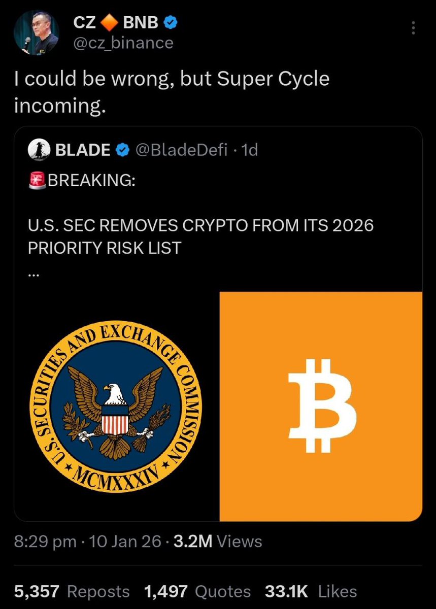 📢CZ says I could be wrong, but Super Cycle incoming.

📇Follow us: X | Instagram | YouTube