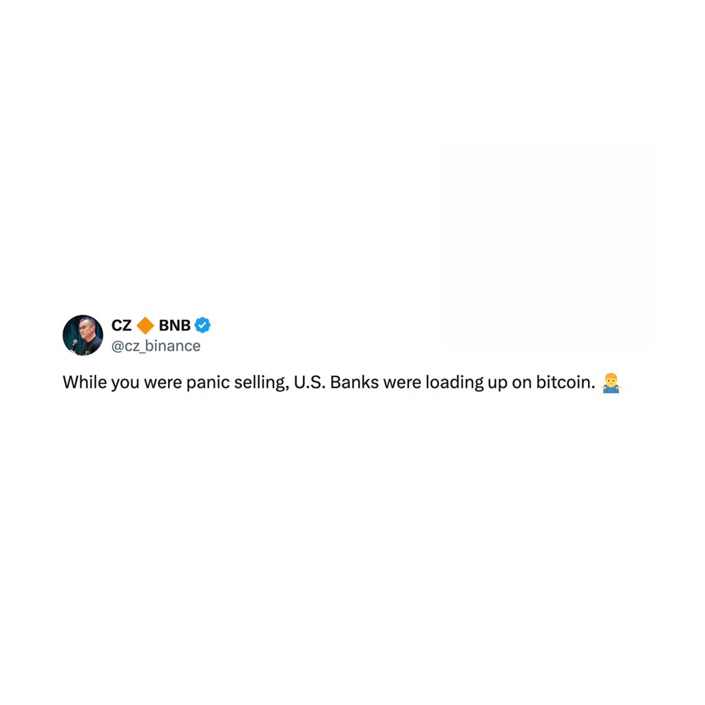 MASSIVE: CZ says, “U.S. banks are buying Bitcoin.”
