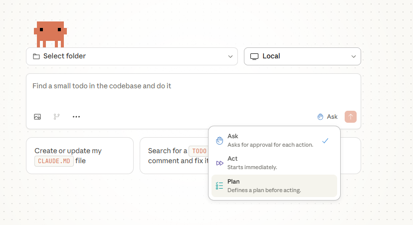 Mode selector dropdown